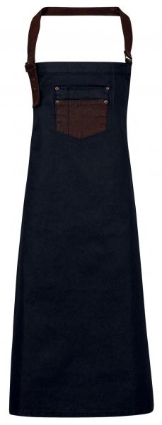 Premier Workwear - Jeans Schürze - Division Waxed Look Denim - Indigo / Brown Denim